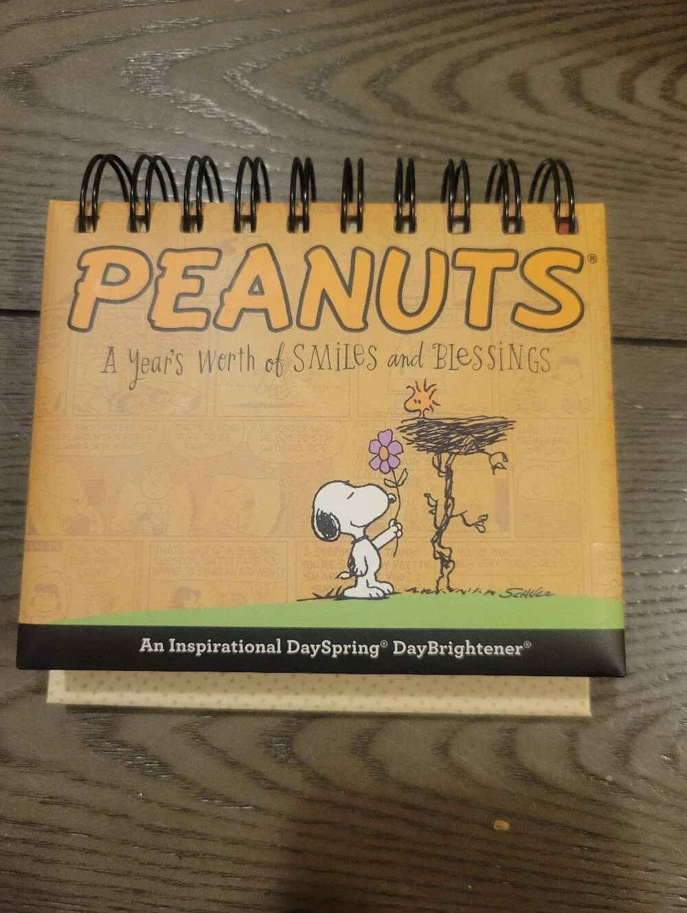 Peanuts Orange and Green Spiral Desk Calendar with Snoopy Art